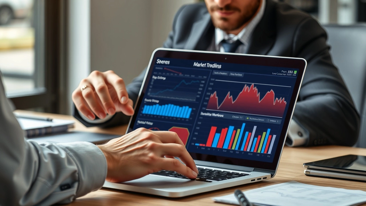 homme d'affaires analysant des tendances de marché sur ordinateur