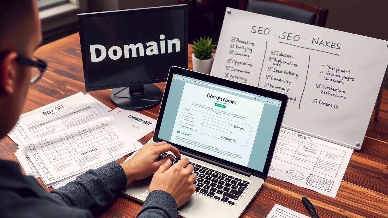 une personne analysant des noms de domaine sur un ordinateur