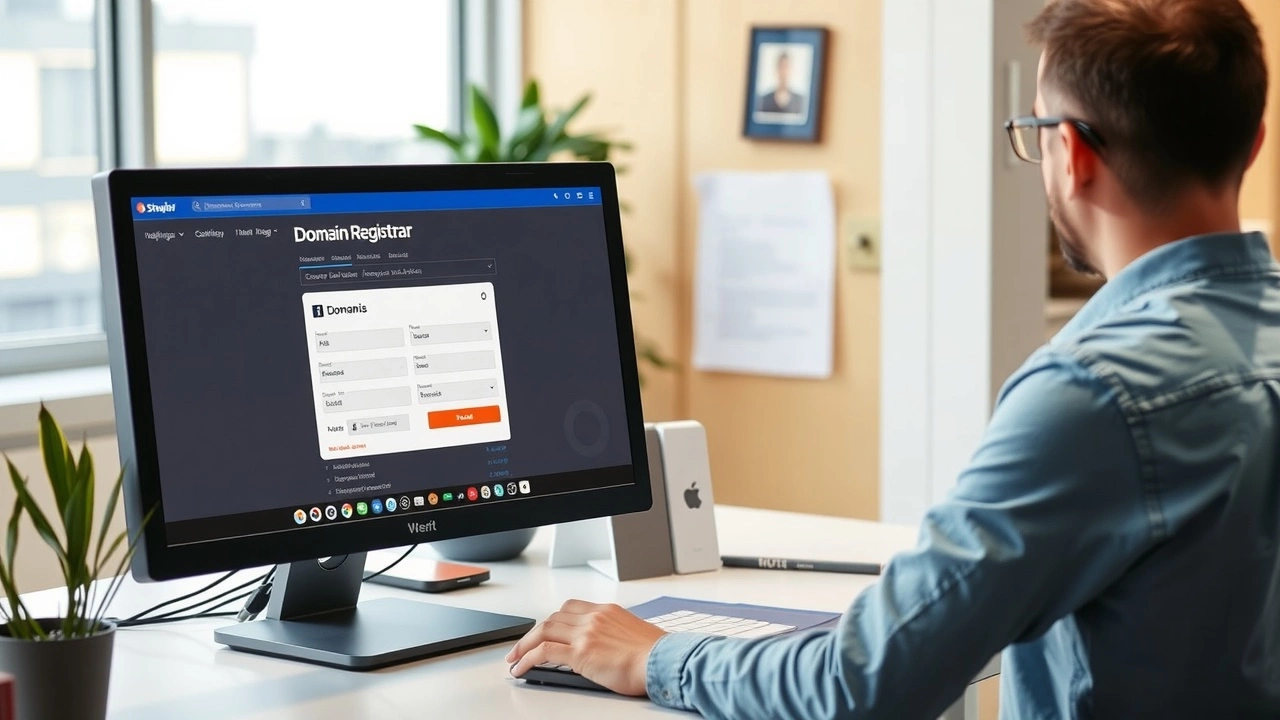 bureau d'un registrar avec un employé et un écran d'ordinateur