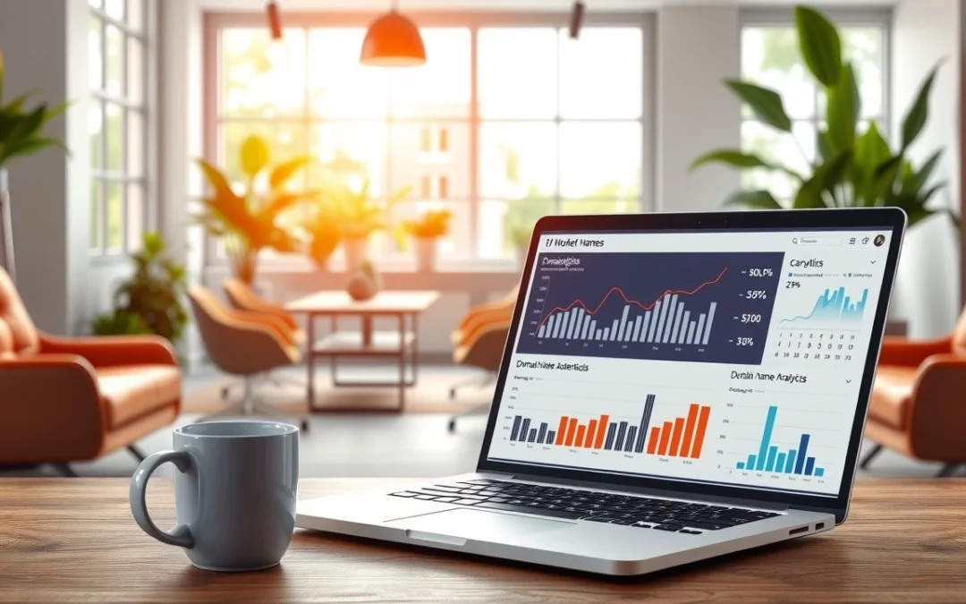 Une image d'un bureau moderne illustrant l'évaluation du potentiel d'un nom de domaine.