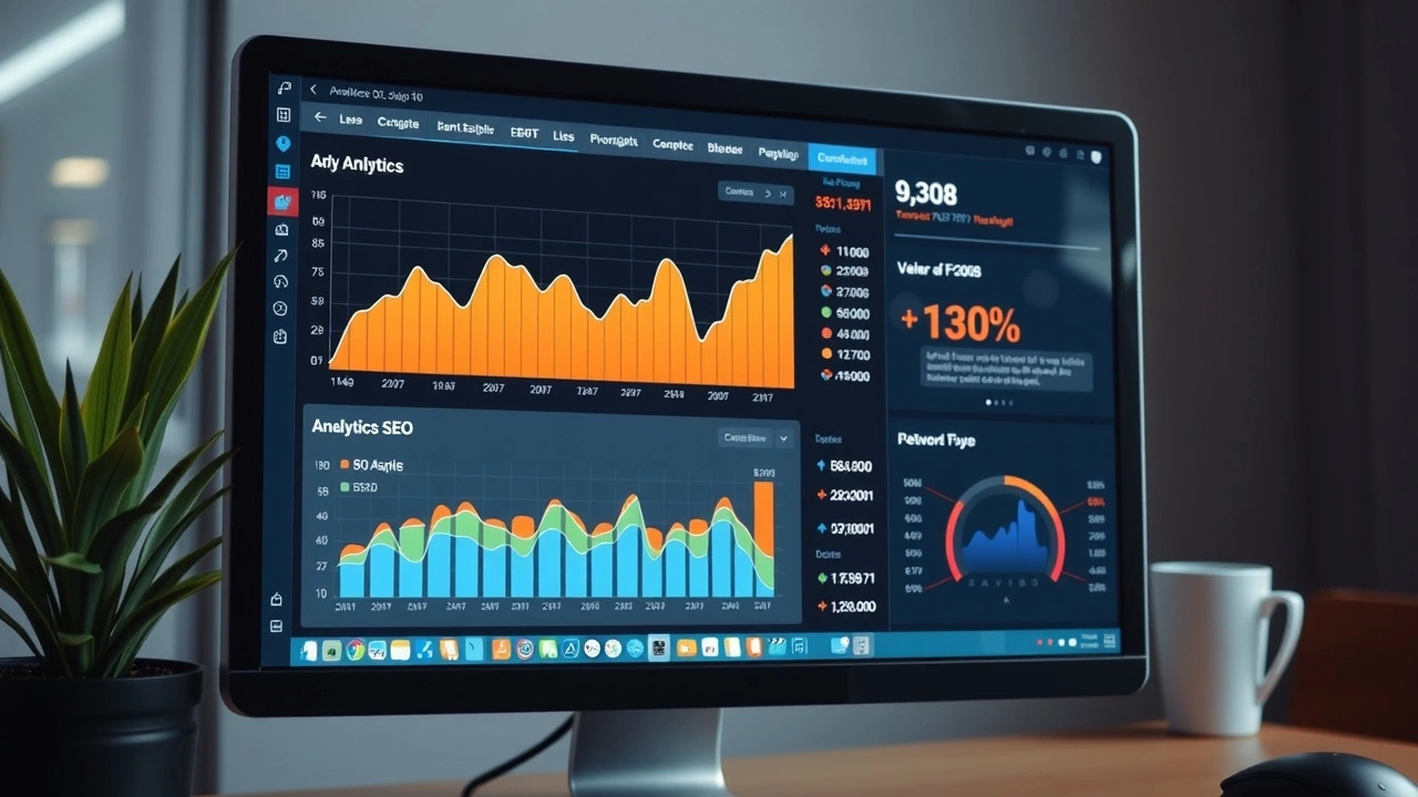écran d'ordinateur montrant des graphiques d'analyse SEO