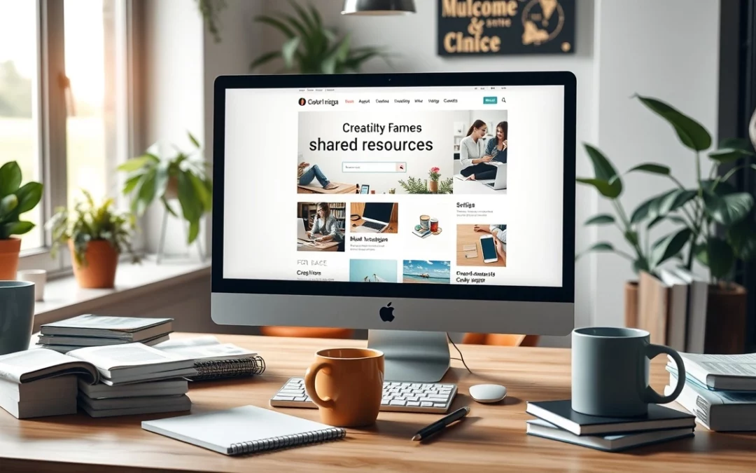 Espace de travail moderne montrant un écran d'ordinateur avec une mise en page de site web