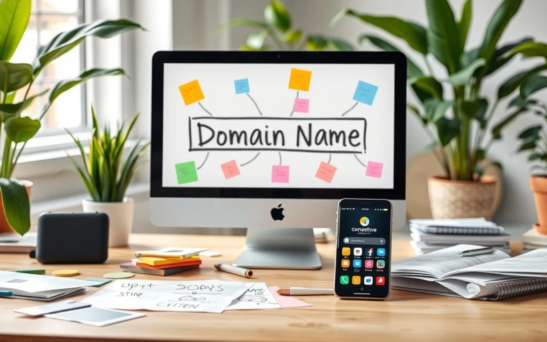 Une image d'un espace de travail moderne illustrant le choix d'un nom de domaine.