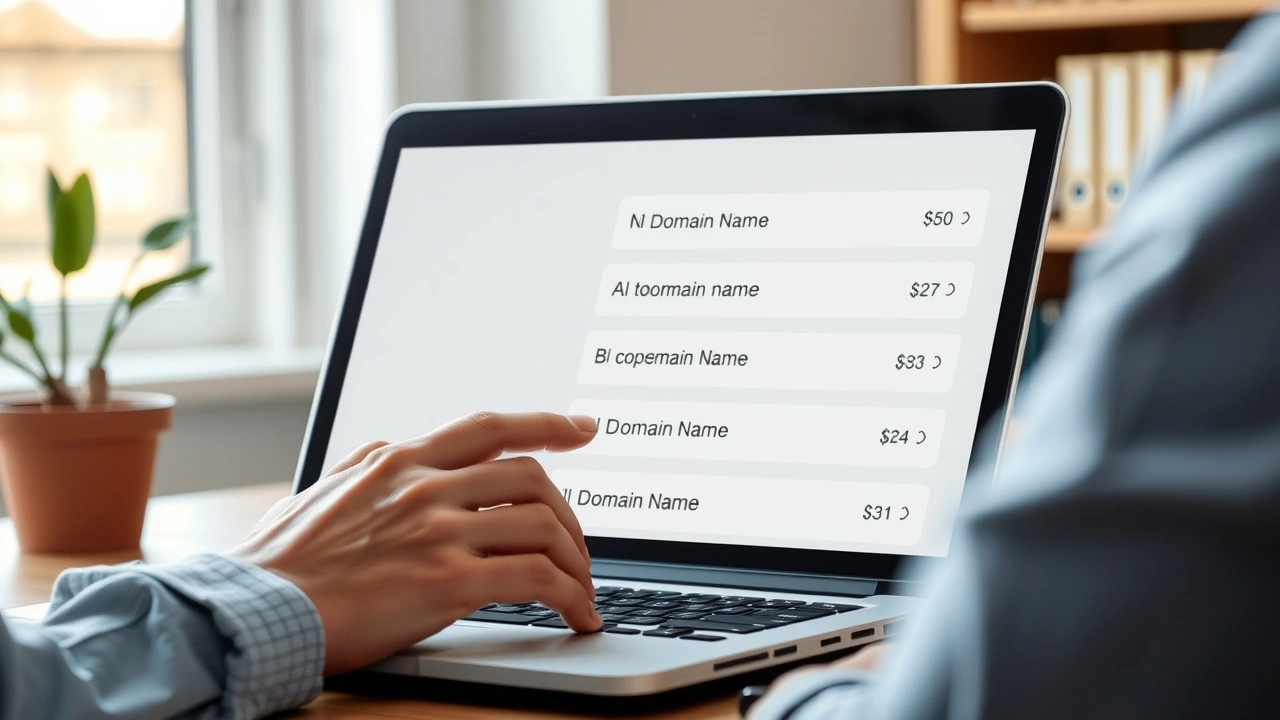 person évaluant des options de noms de domaine sur un ordinateur