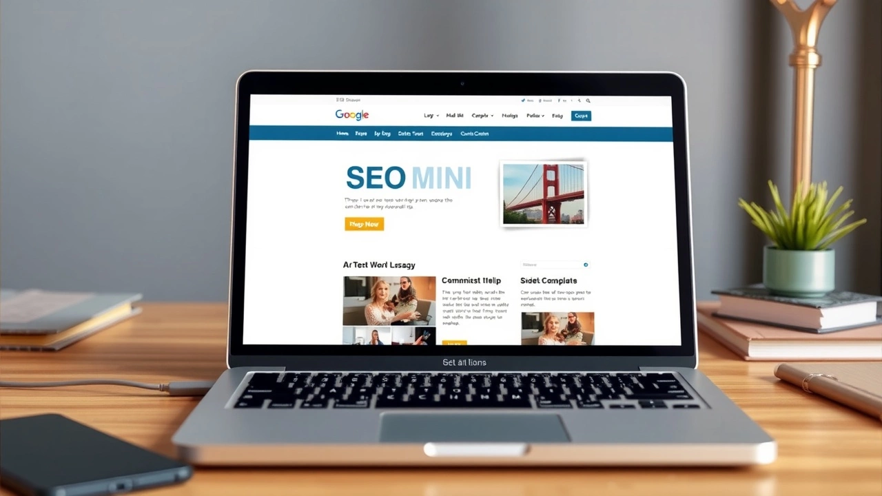 mini-site SEO sur un ordinateur portable sur un bureau