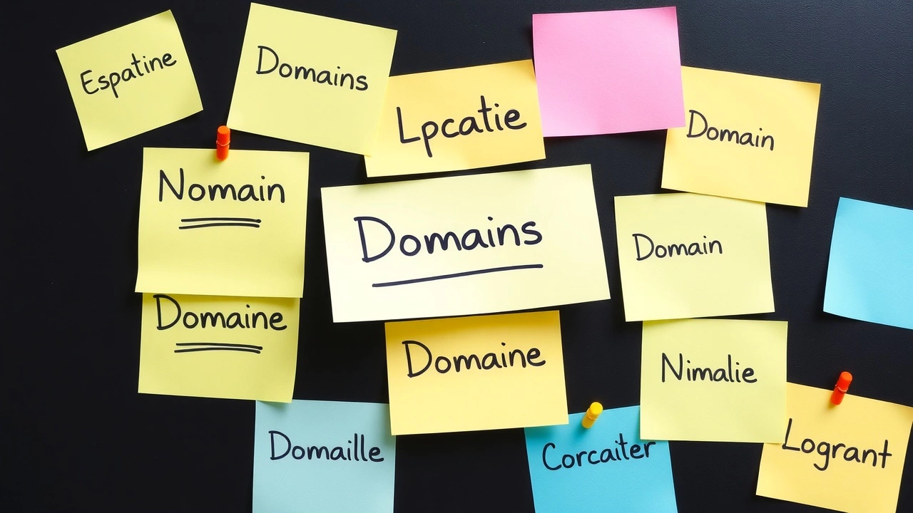 divers noms de domaine sur des notes autocollantes