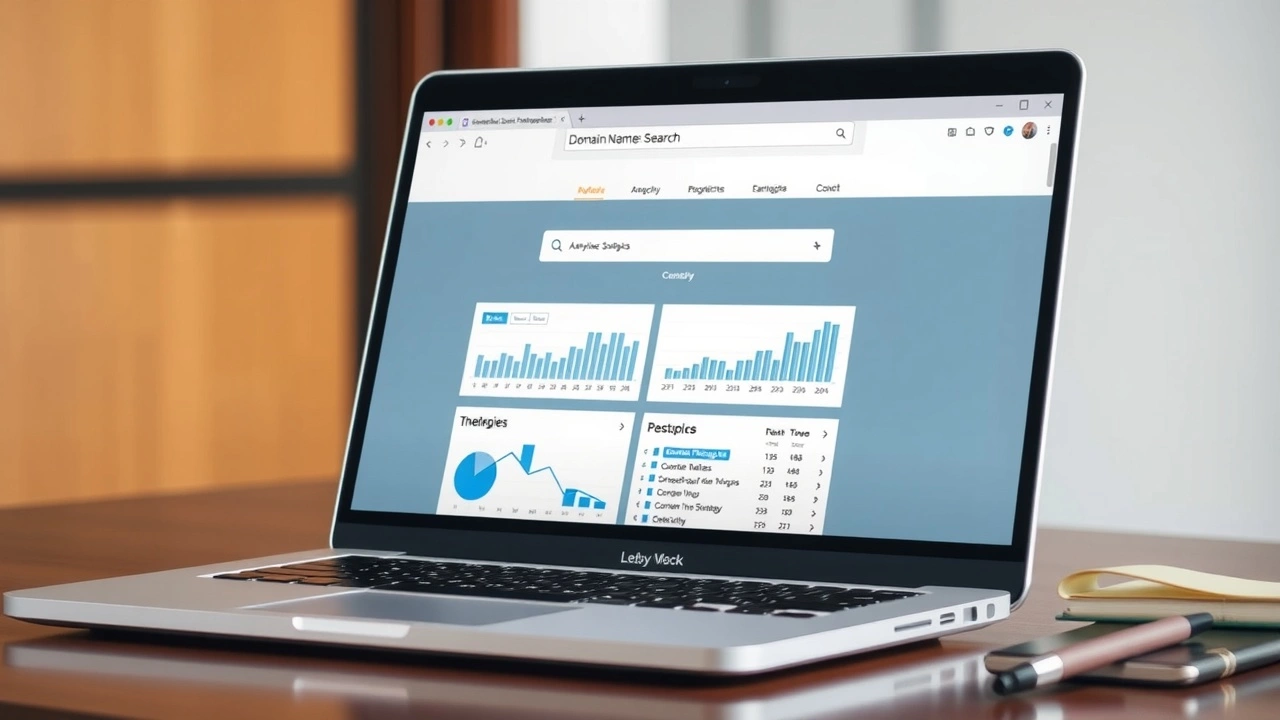 ordinateur portable affichant une interface de recherche de domaine