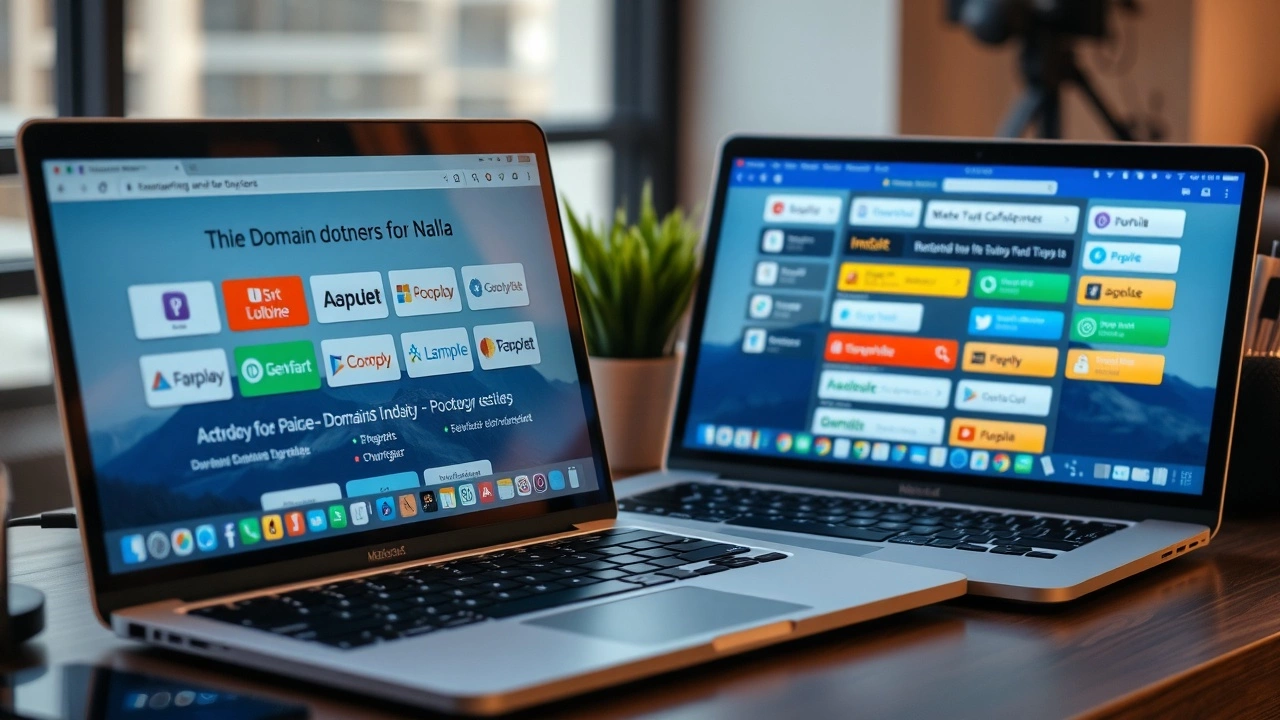 deux ordinateurs portables avec des noms de domaine