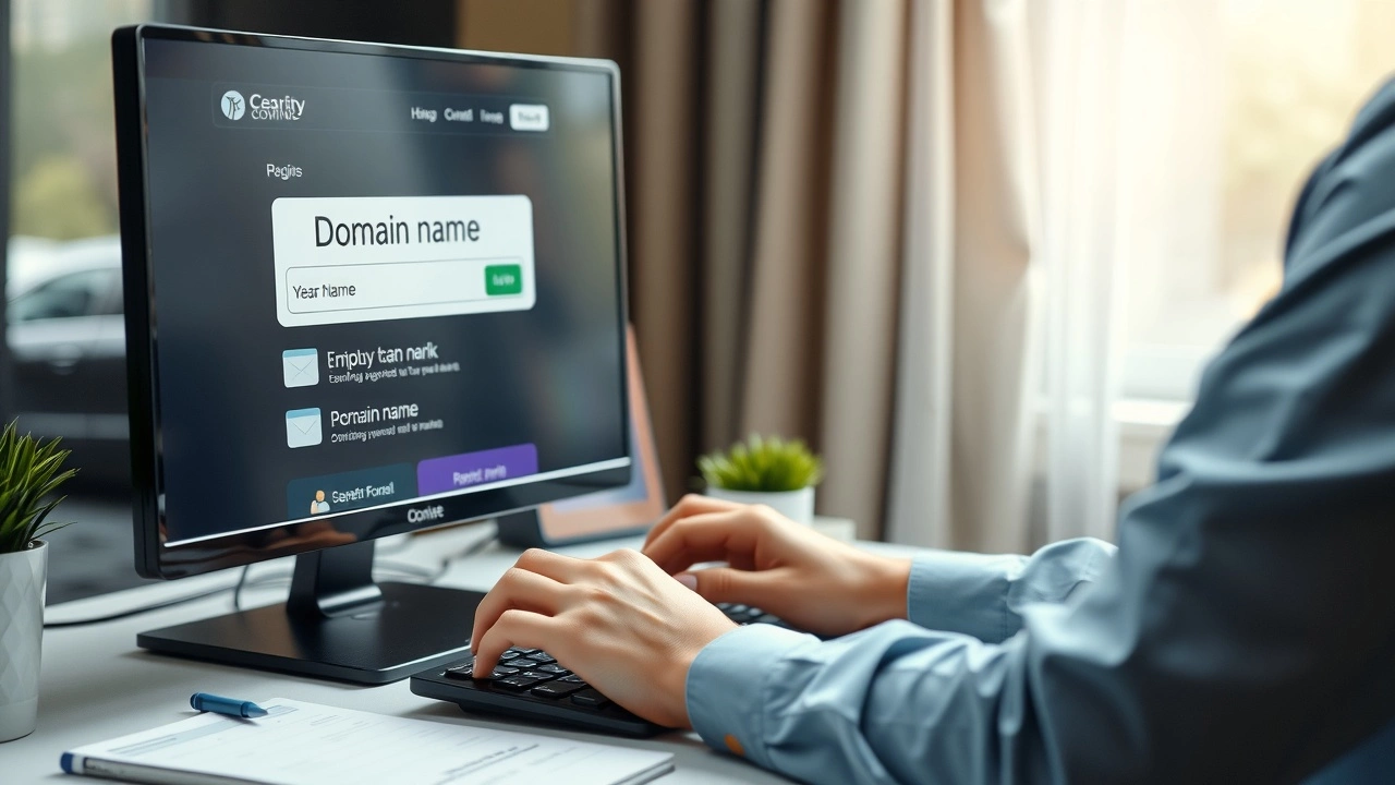 person utilisant un ordinateur pour enregistrer un nom de domaine