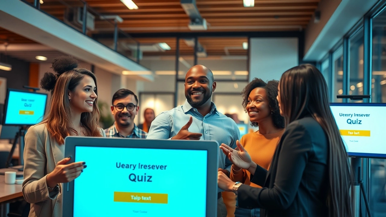 groupe de personnes utilisant des quiz interactifs sur des écrans