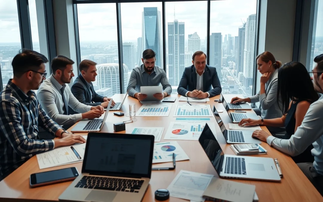 Une réunion stratégique sur le développement d'un portefeuille de noms de domaine.