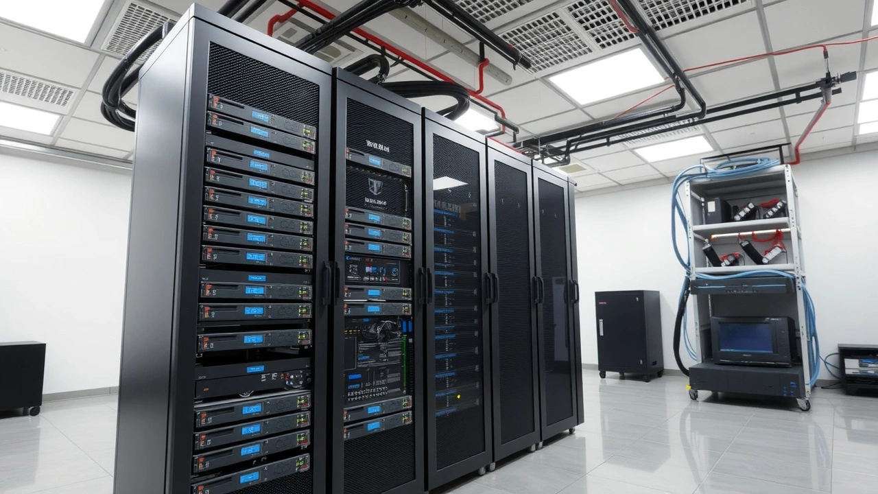 salle de serveurs avec équipements de réseau