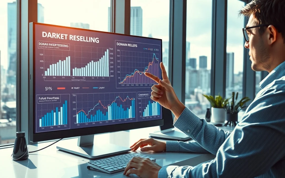 Une illustration d'une personne analysant les tendances du marché dans un bureau moderne.