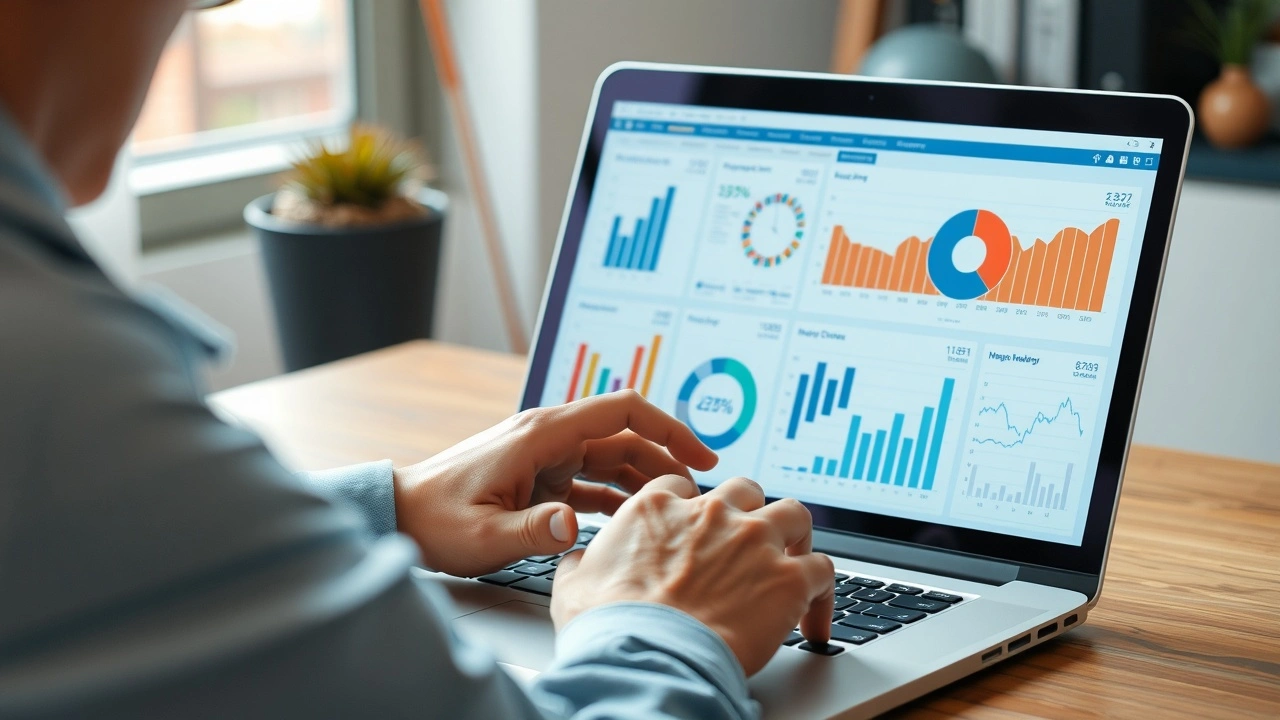 Person analysant des graphiques sur un ordinateur portable