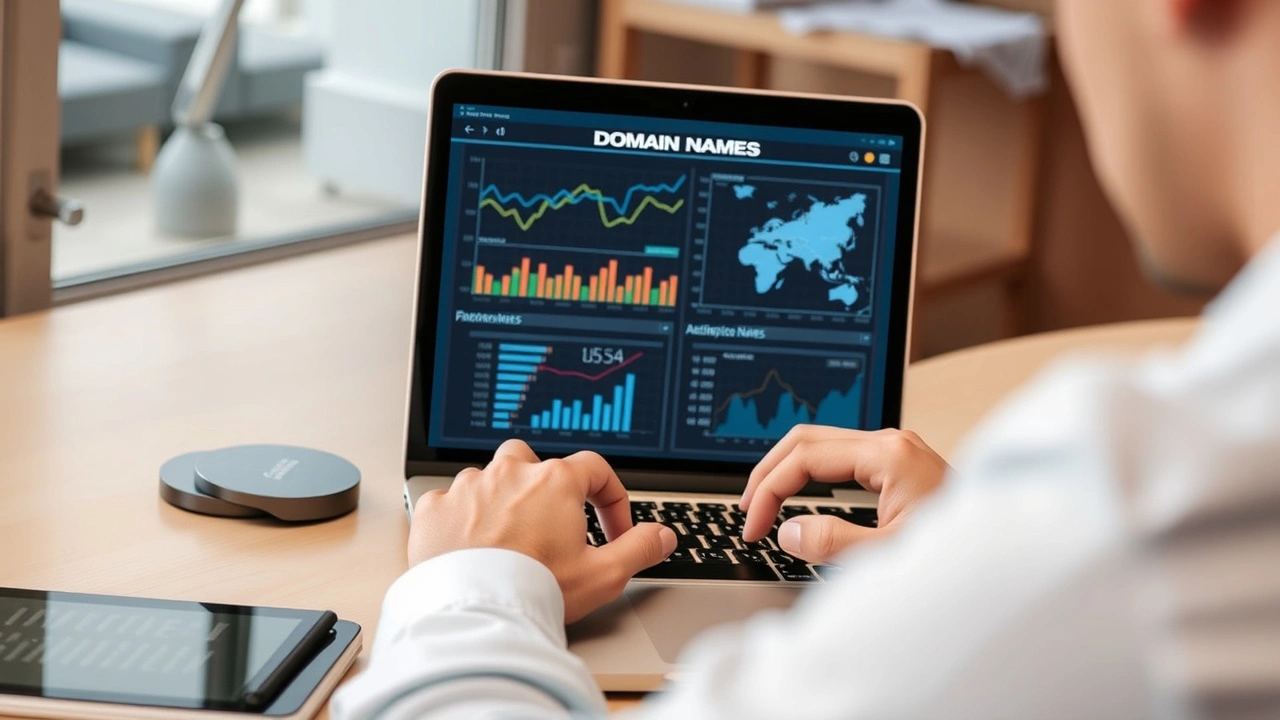 person analysant des noms de domaine sur un ordinateur portable