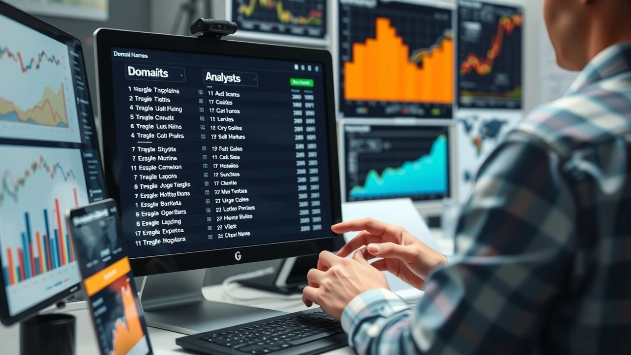 une personne analysant des noms de domaine sur un ordinateur