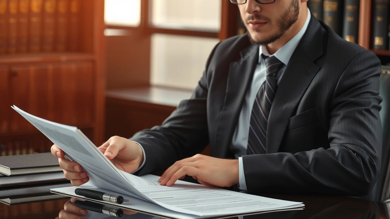 un avocat examinant des documents juridiques pour un nom de domaine