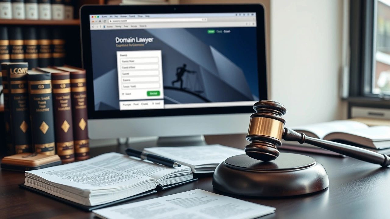 bureau d'avocat avec livres juridiques et ordinateur