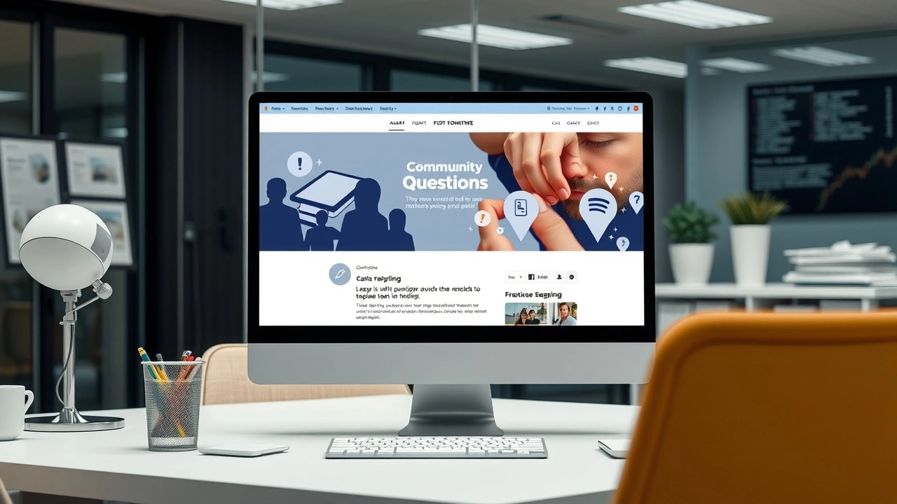 bureau moderne avec ecran dordinateur et site de questions