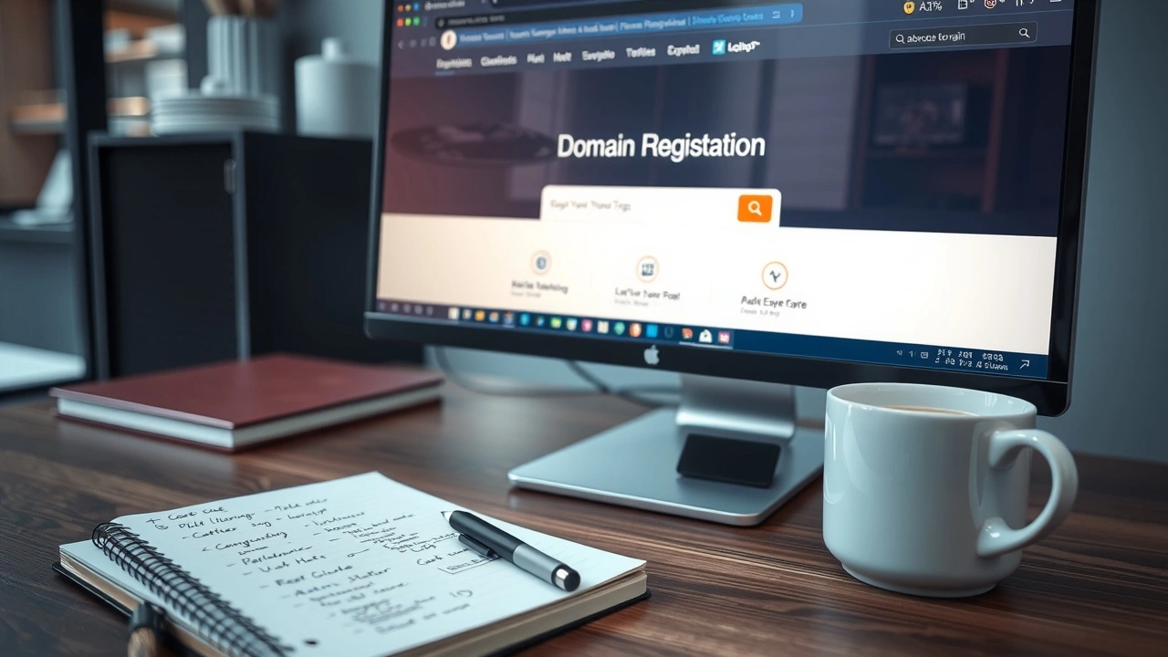 bureau moderne avec ordinateur et notes de domaine