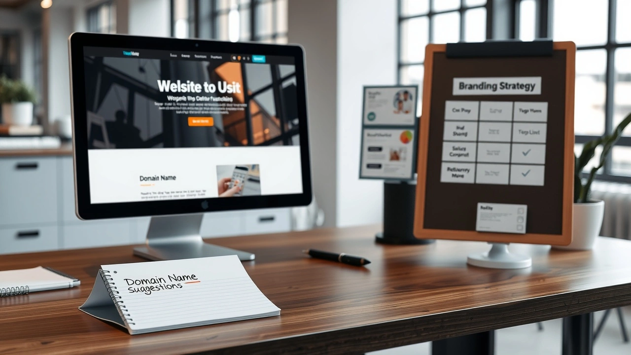 bureau moderne avec ordinateur et suggestions de noms