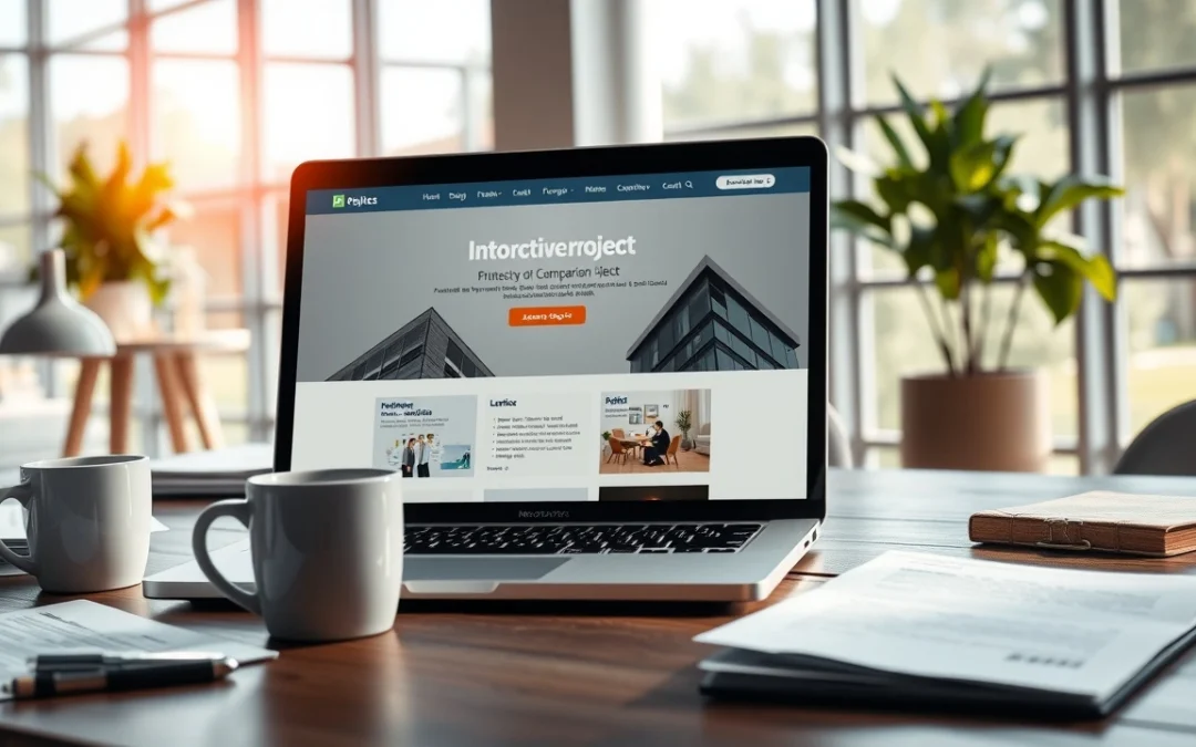 Bureau moderne avec un ordinateur portable affichant un site comparatif interactif