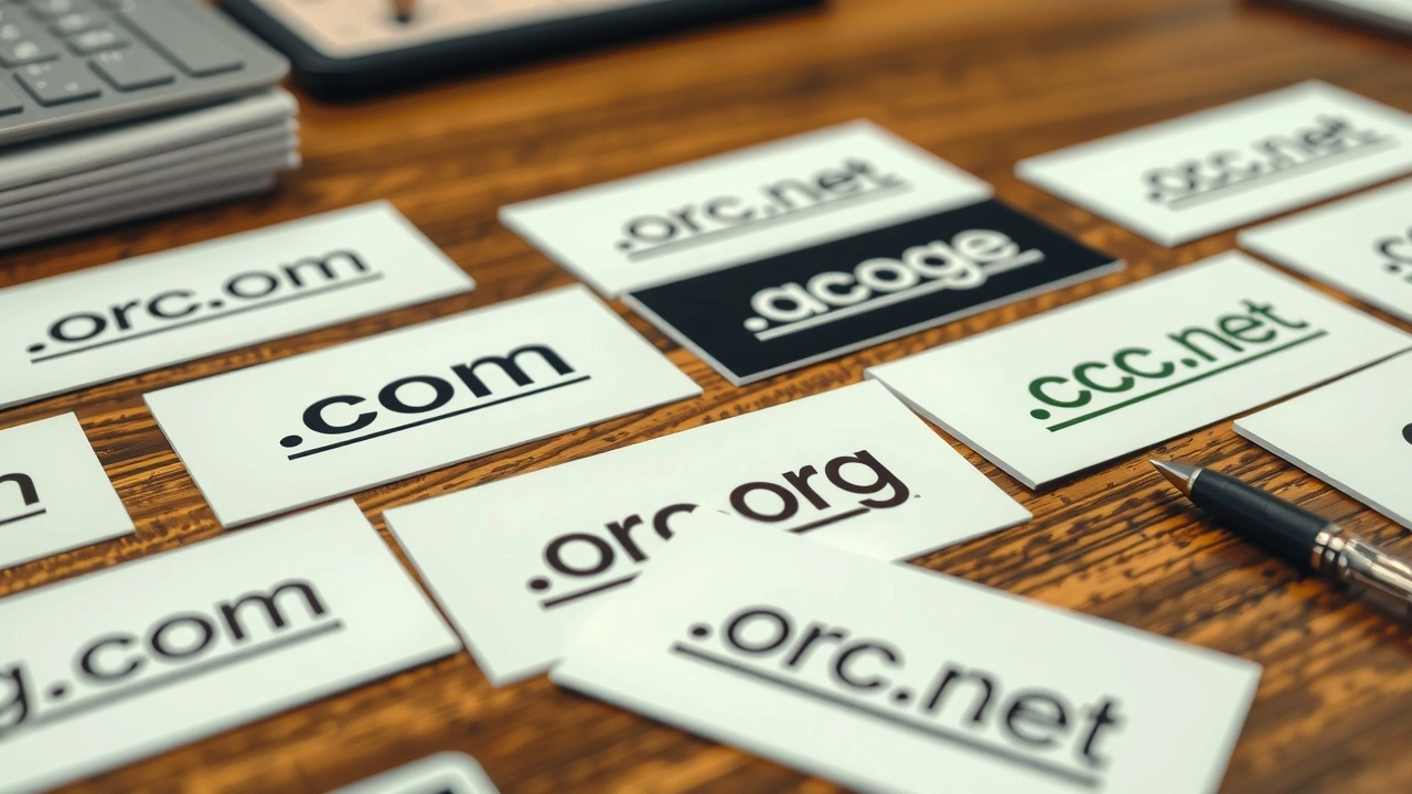 carte de noms de domaine sur un bureau en bois