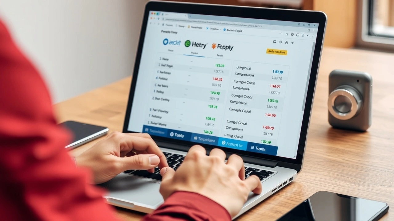 une personne comparant des registraires de domaine sur un ordinateur