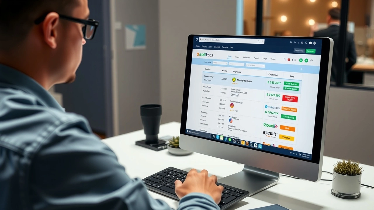 une personne compare des registrars de domaine sur un ordinateur