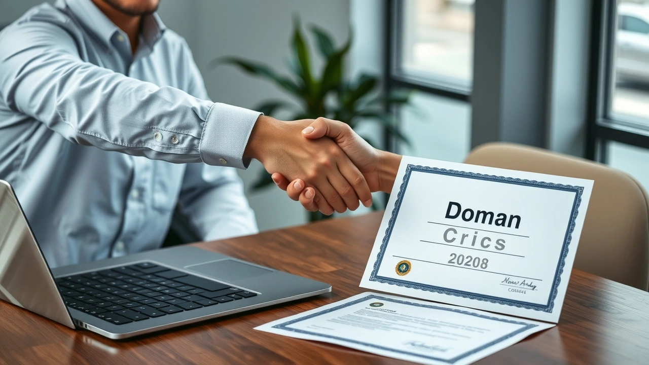 deux personnes signant un accord sur un nom de domaine