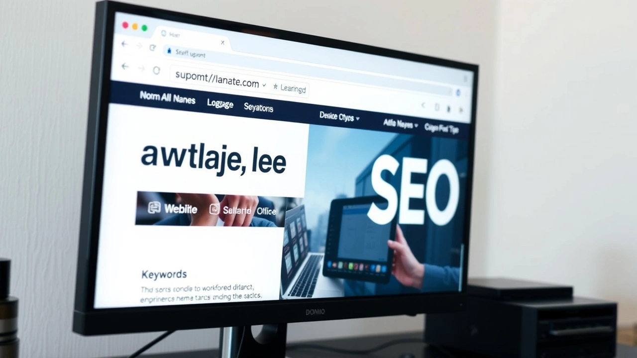 écran d'ordinateur avec un site web et un nom de domaine