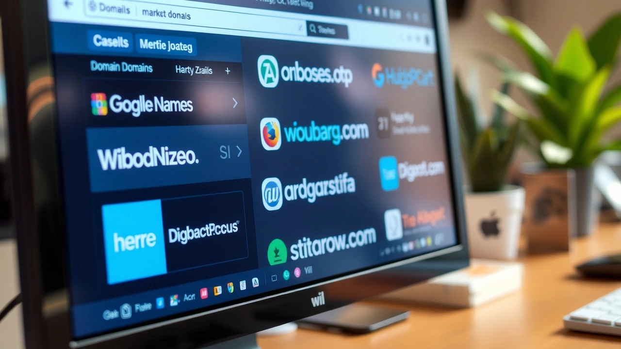 écran d'ordinateur montrant des marketplaces de noms de domaine