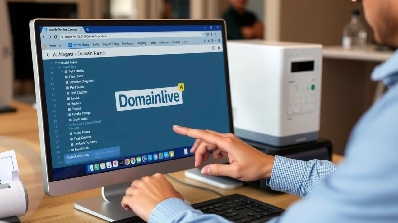 une personne enregistrant un nom de domaine sur un ordinateur