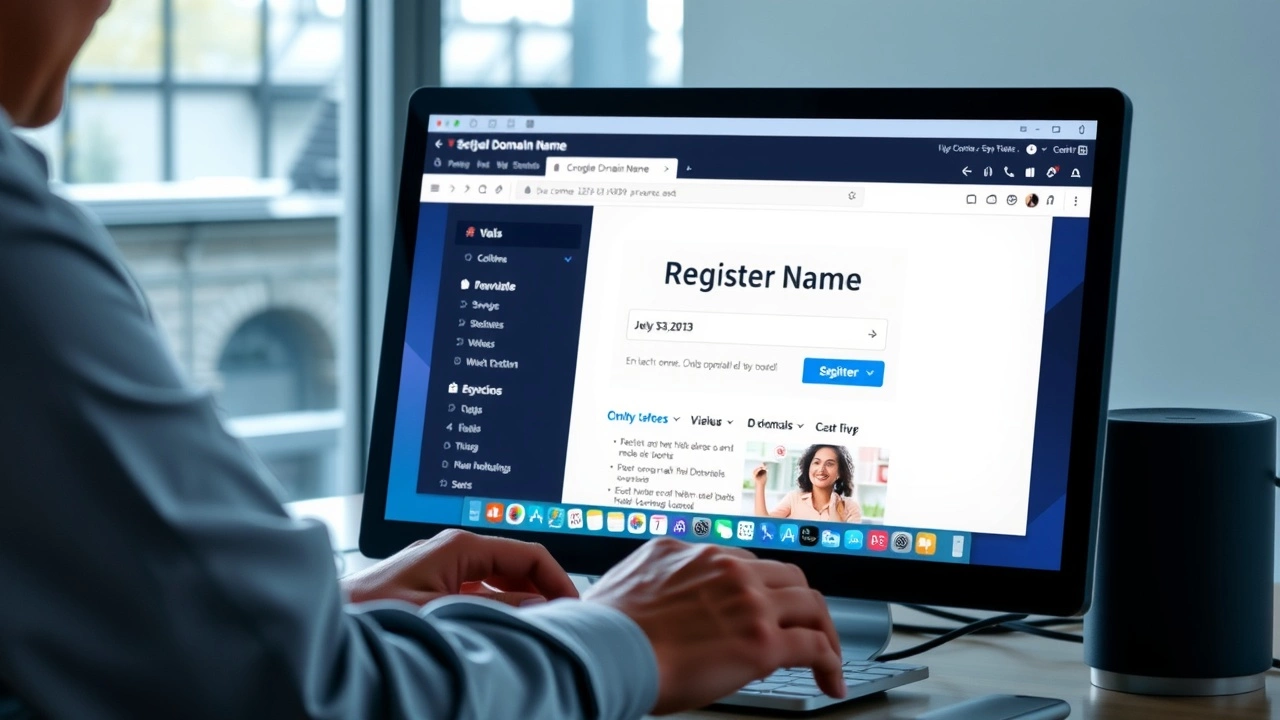 person enregistrant un nom de domaine sur un ordinateur