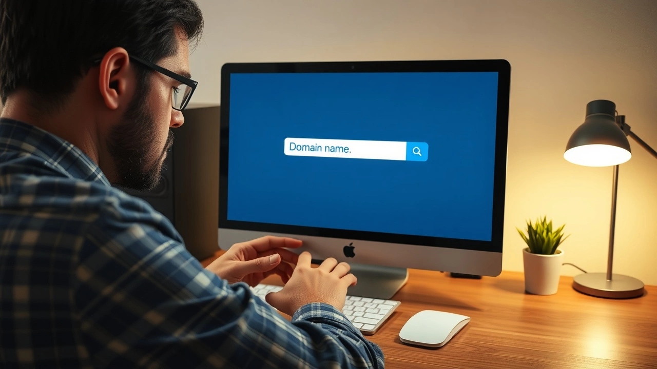 person confused avec un ordinateur et un nom de domaine