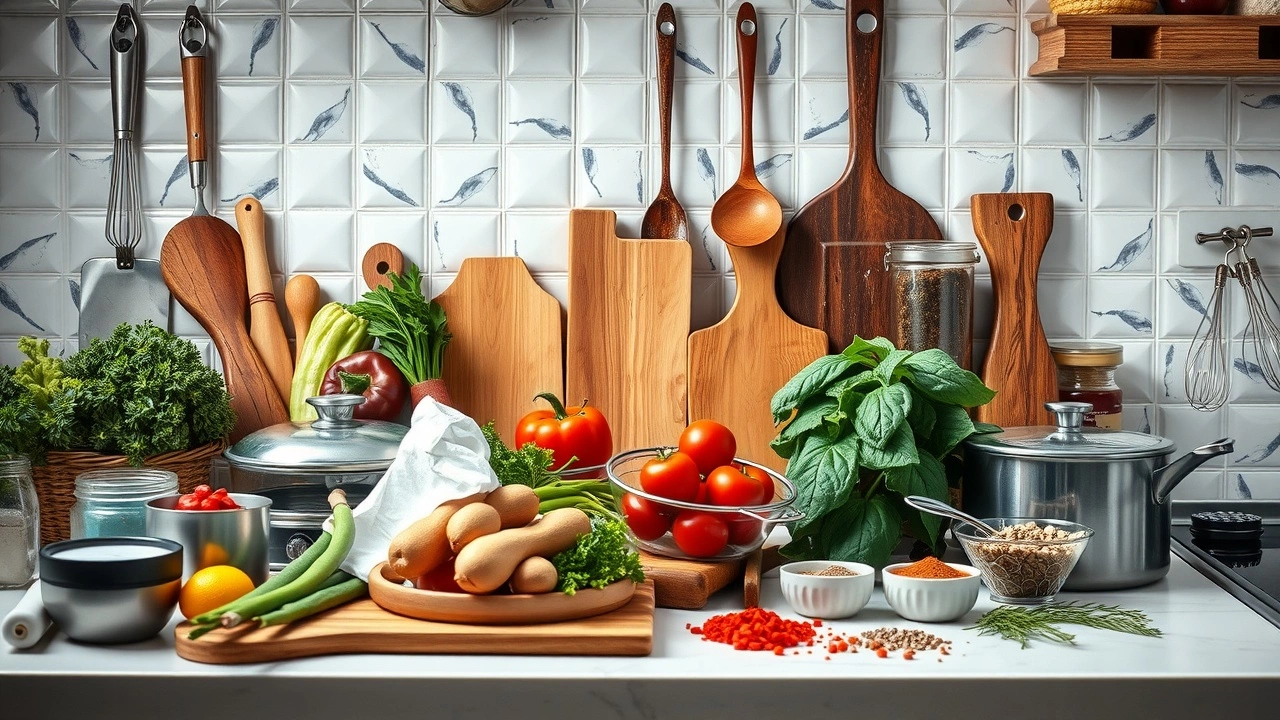 espace de cuisine avec ingrédients et ustensiles