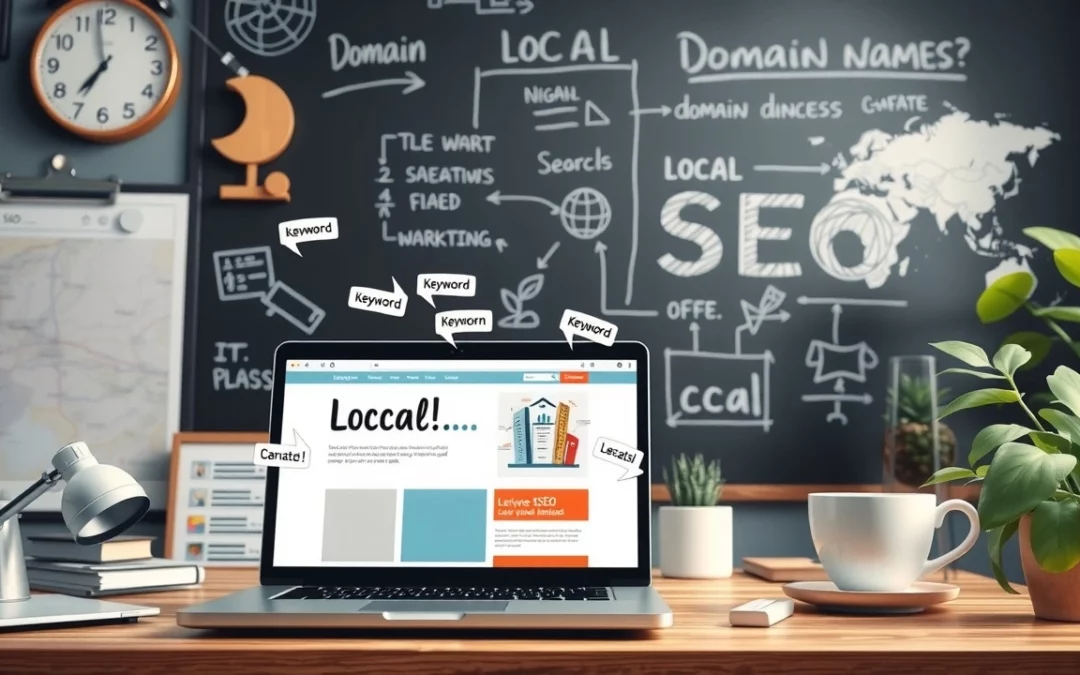 Illustration d'un espace de travail créatif représentant des stratégies de référencement local.