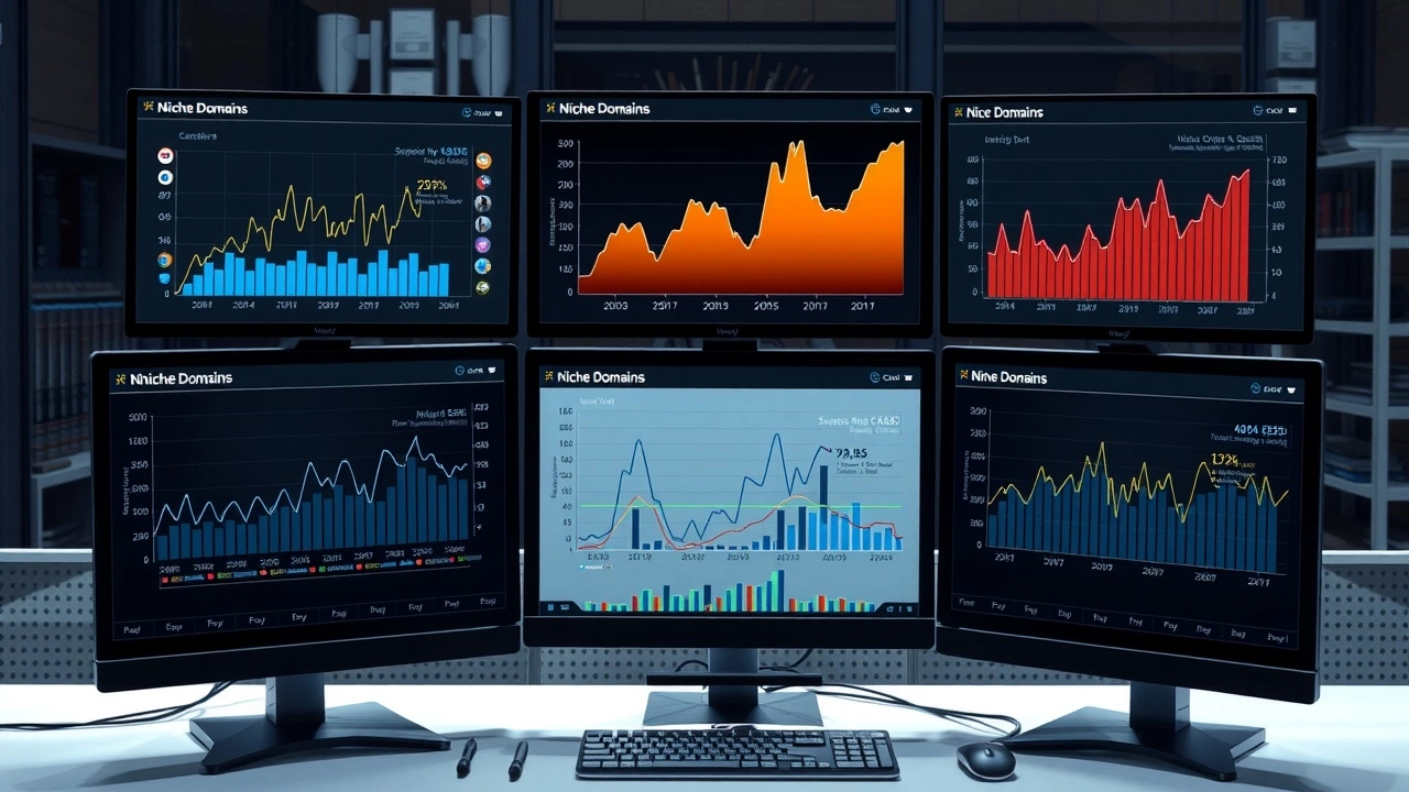 bureau avec des moniteurs affichant des analyses de domaine