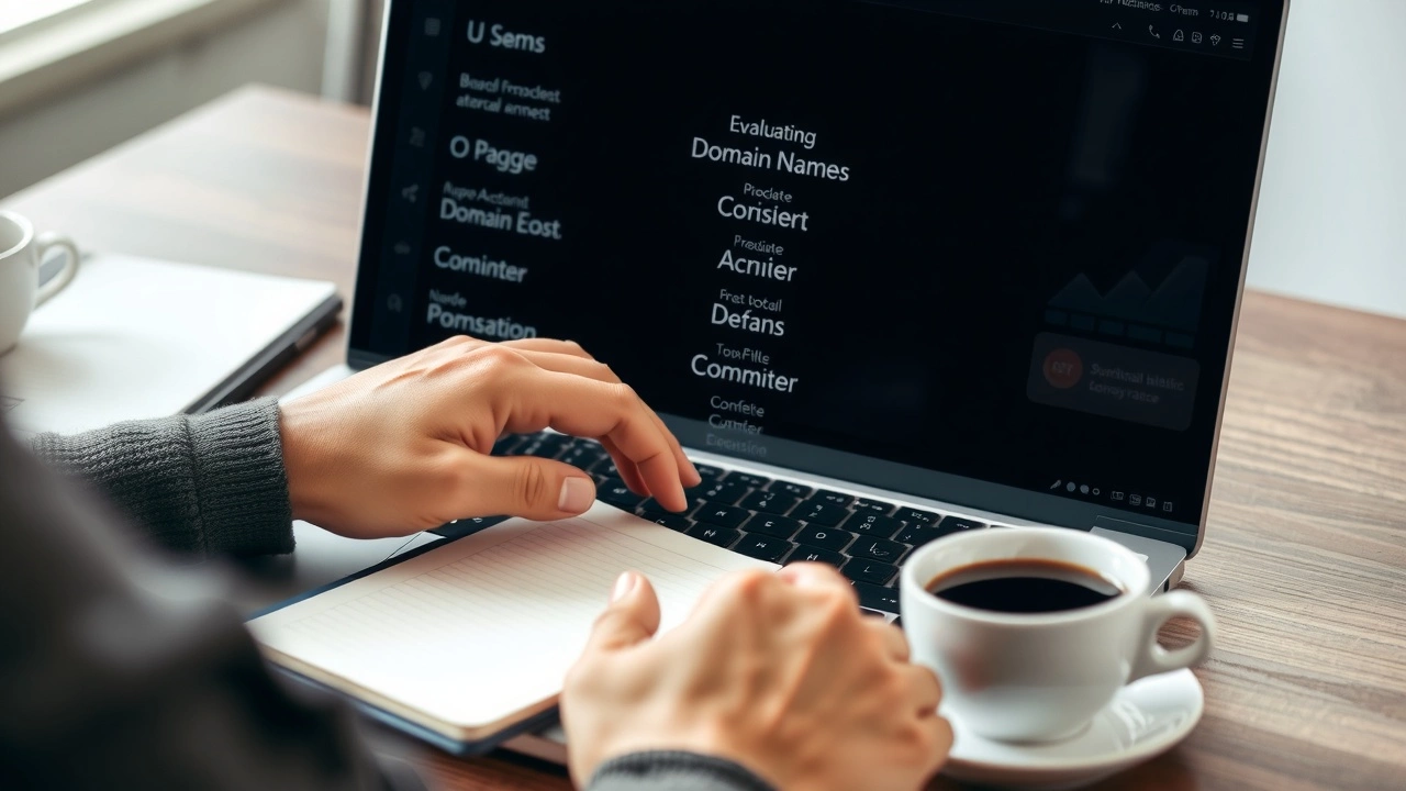 une personne évaluant des noms de domaine sur un ordinateur