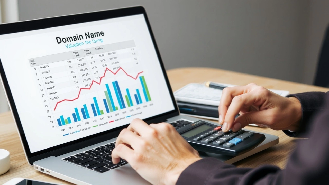 une personne évaluant un nom de domaine avec un ordinateur