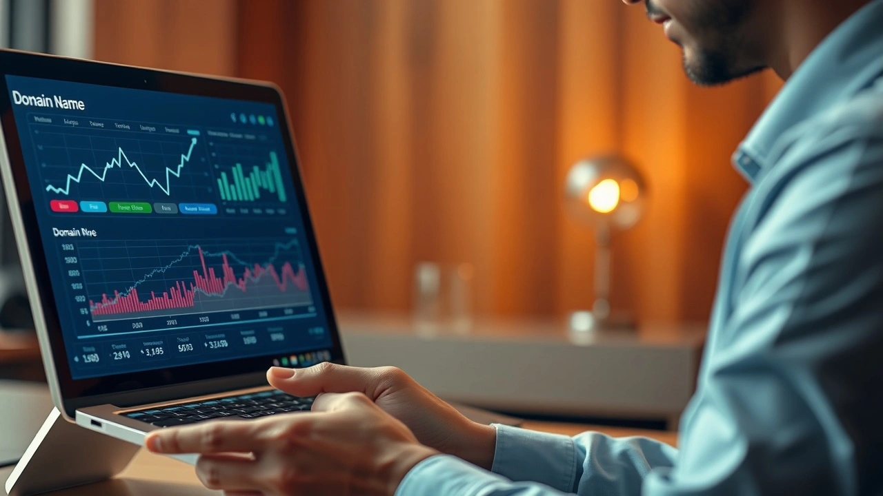 person évaluant un nom de domaine sur un appareil numérique