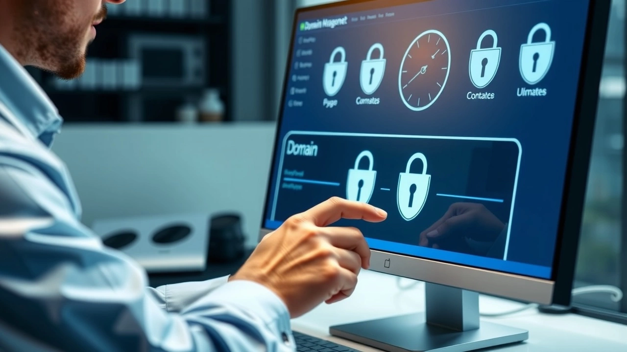 person utilisant un ordinateur avec interface de gestion de domaine