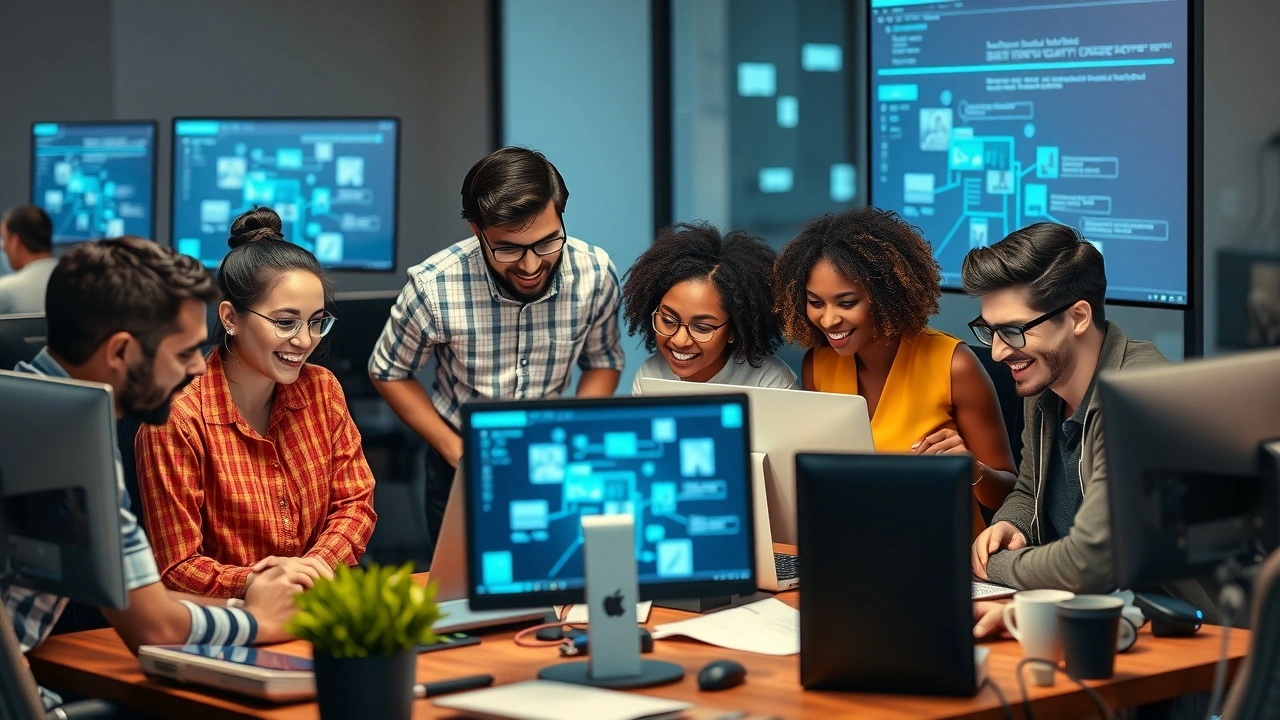 groupe de personnes collaborant sur des contenus en ligne