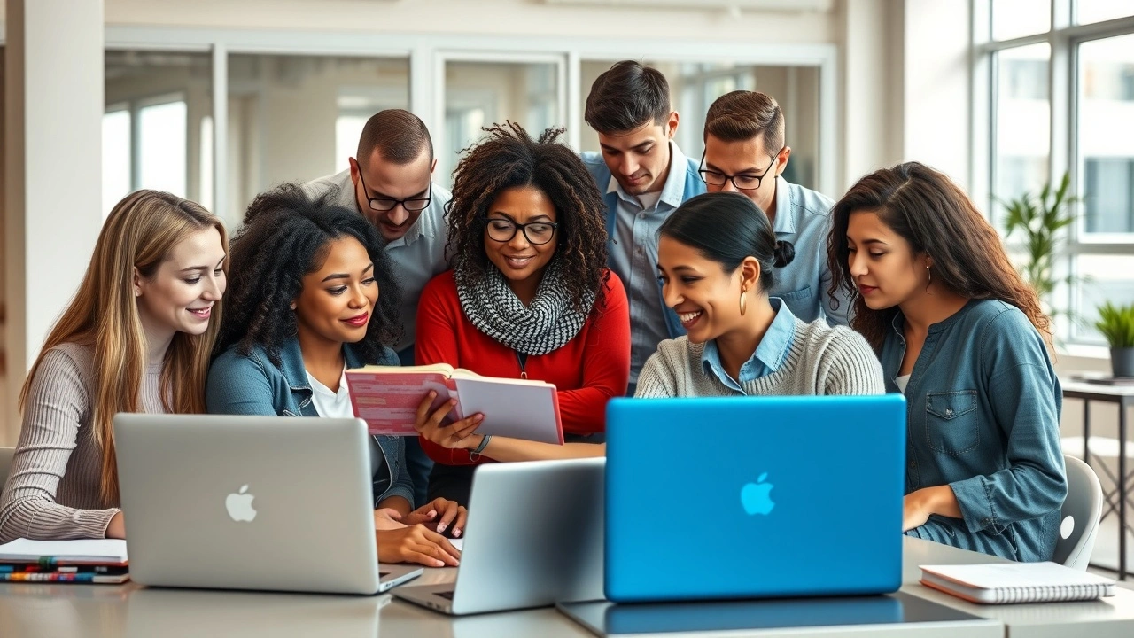 groupe divers de personnes collaborant avec des ordinateurs