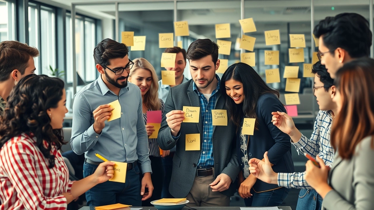 groupe de personnes collant des idées de nom de domaine