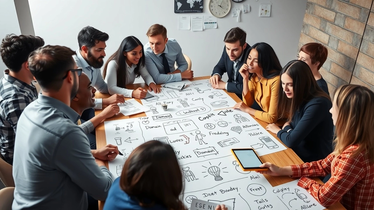 groupe de personnes discutant des noms de domaine