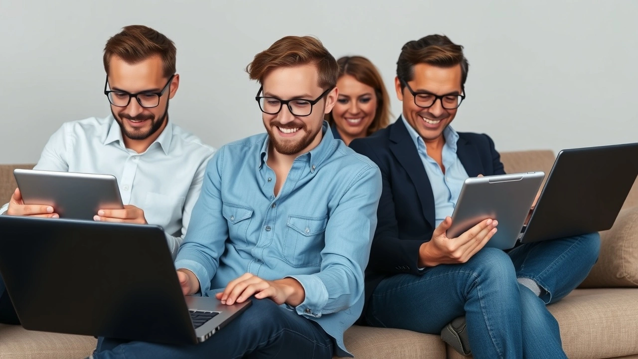 groupe de personnes utilisant des ordinateurs pour un sondage