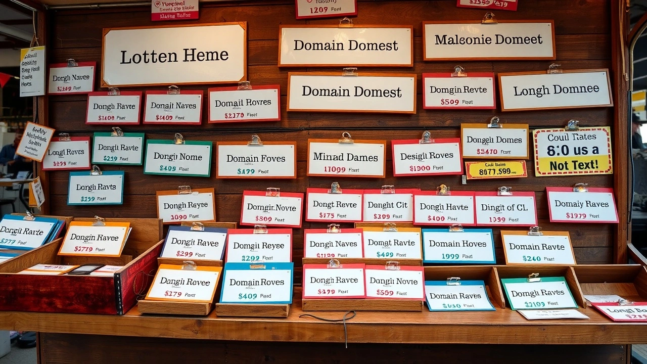 stand de marché avec des noms de domaine affichés