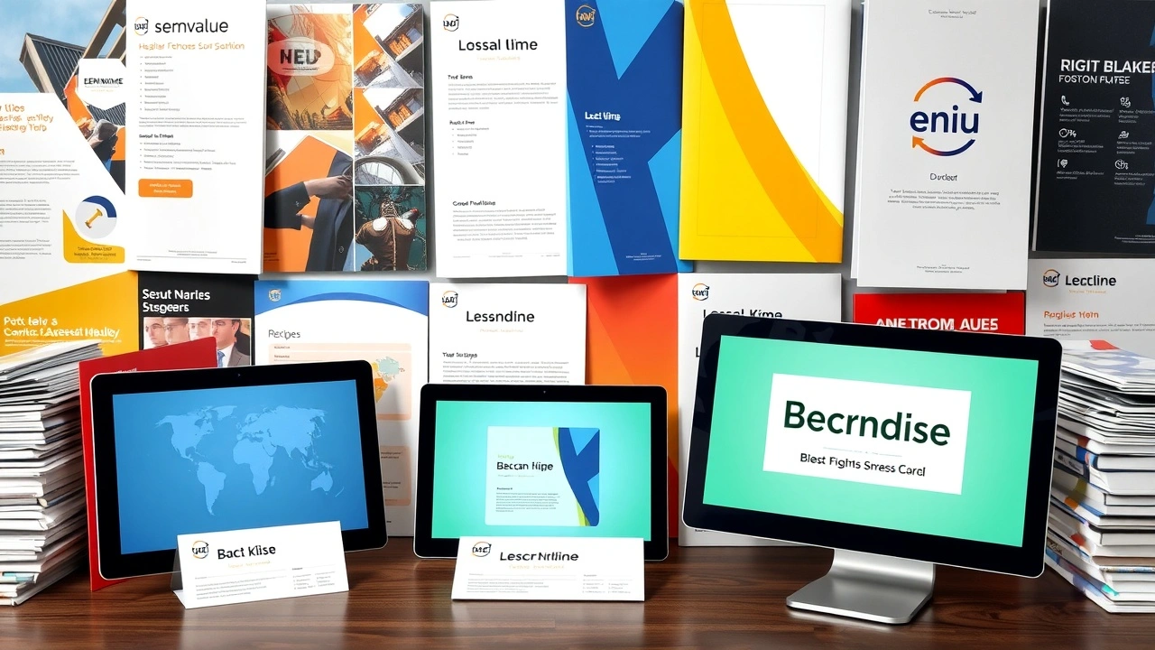 matériel imprimé montrant des noms de domaine variés