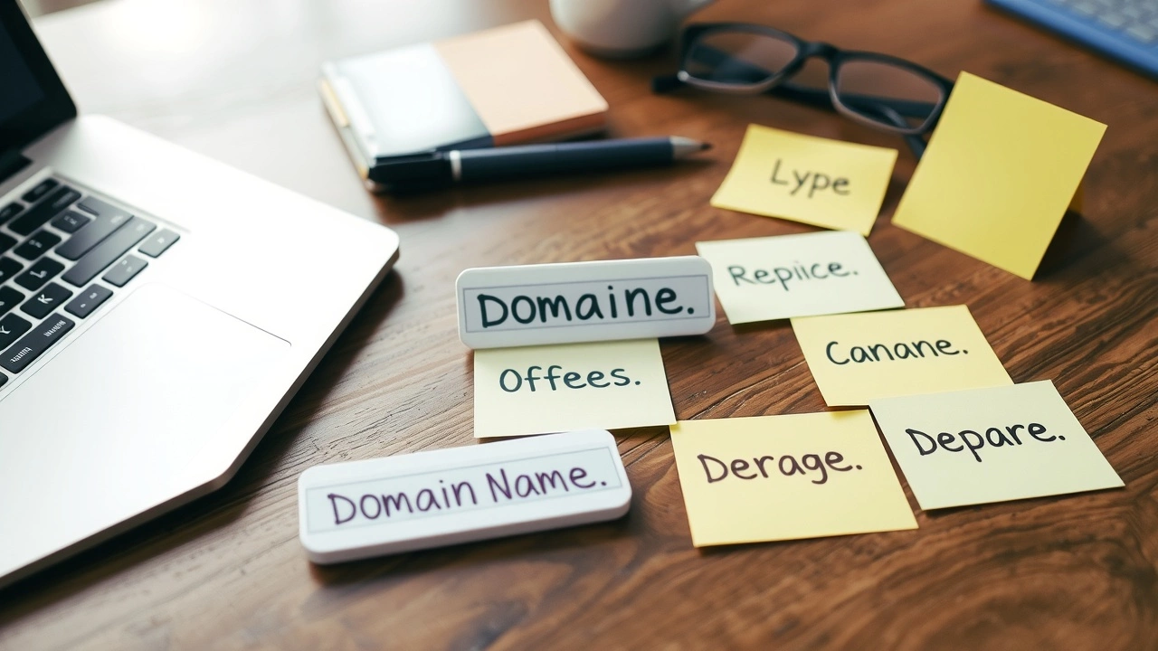 différents noms de domaine sur un bureau avec un ordinateur